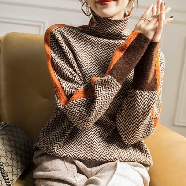 Arabella | High neck Sweater with striking contrasting stripes